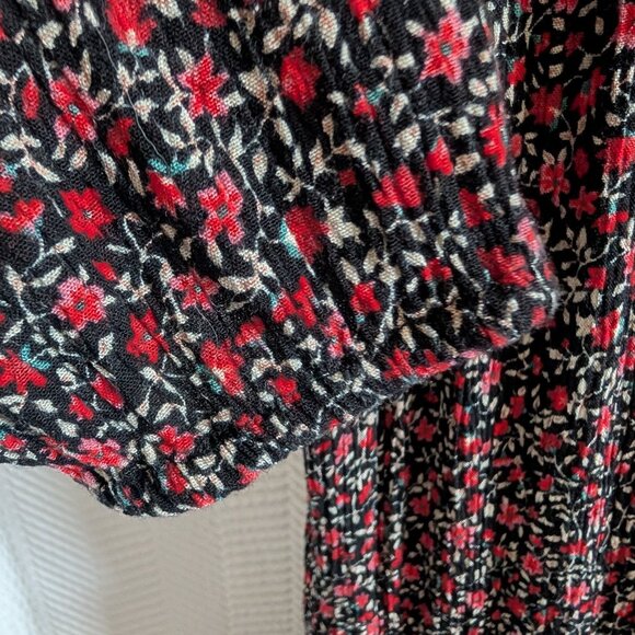 American Eagle Dark Floral mini dress smocked waist Medium Cottagecore Fall - Picture 7 of 15